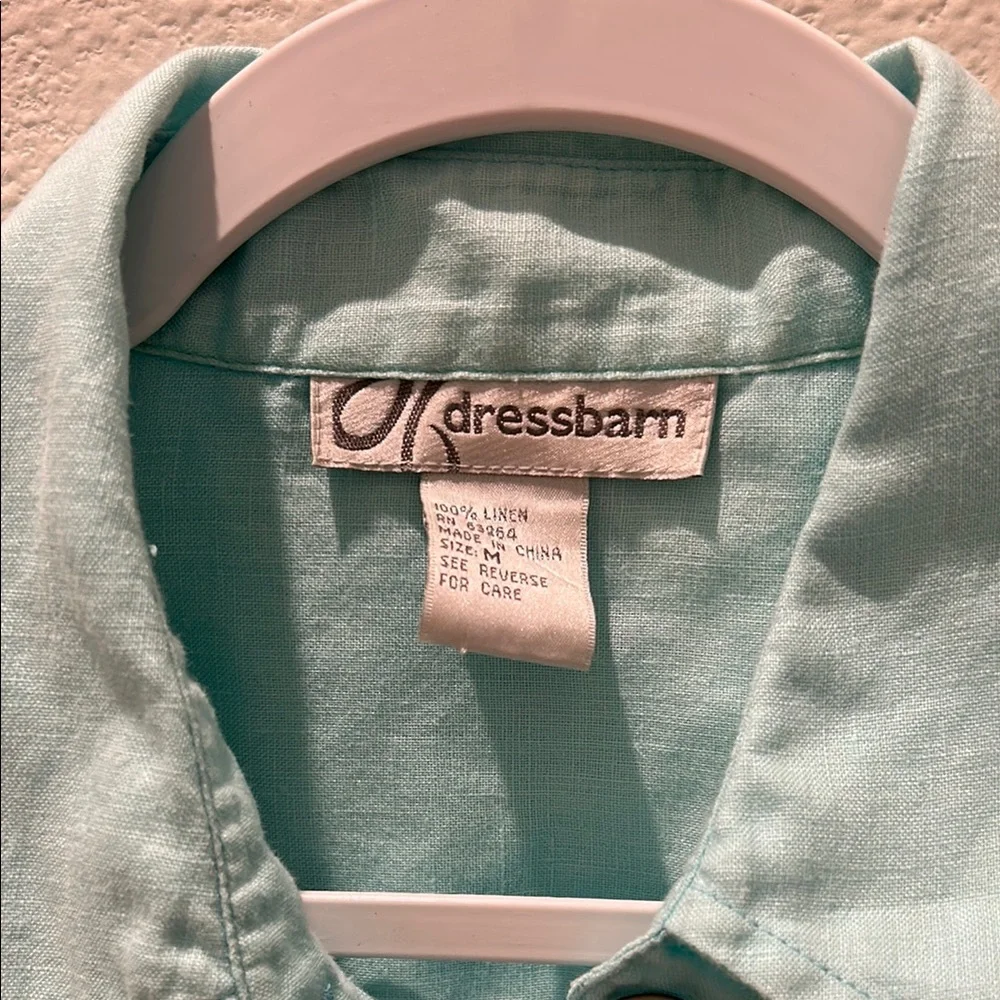 DRESSBARN Womens LINEN Acqua  casual Button-Up Shirt size M - Picture 7 of 11